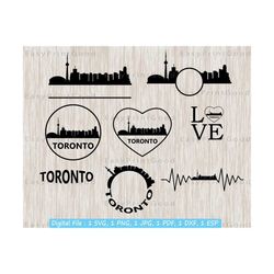 Toronto Skyline Frame Svg Bundle, California Skyline Cityscape Silhouette, LA, Cut file, Cricut, Heart, Heart Beat, Monogram Frame, Clipart