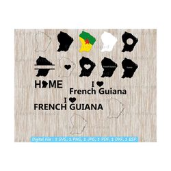 French Guiana Map Svg Bundle, French Guiana Country Clipart, French Guiana Outline, Monogram Frame, T-Shirt, Template, Map, Cut file, Cricut