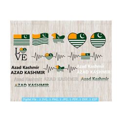Azad Kashmir Flag Svg Bundle, Azad Kashmir Name, Azad Kashmir National Nation Country Banner, Map, Heart, Text Word, Cut file, Cricut Svg