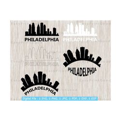 philadelphia skyline cityscape silhouette, city shirt svg, outline skyline, pennsylvania cityscape vinyl sign design, cut file, cricut svg
