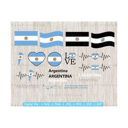 Argentina Flag Svg Bundle, Argentina National Nation Country Banner, Argentina Flag Heart, Waving, Love, Map, Text Word, Cut file, Cricut