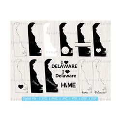 Delaware Svg Bundle, Delaware Clipart, Delaware Outline, Delaware Map, Love, Delaware Home, Delaware State, Monogram Frame, Cut file, Cricut