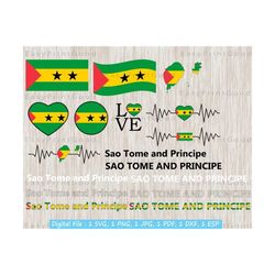 Sao Tome and Principe Flag Bundle Svg, Love, Text Word, Waving, ClipArt, Sao Tome and Principe Island National Flag, Map, Cut file, Cricut