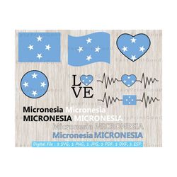 Micronesia Flag Svg Bundle, Micronesian Nation Country Banner, Text Word, Love, Waving, Micronesia ClipArt, Cut file, Cricut, Diigital