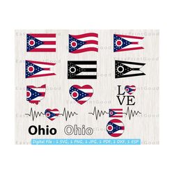 Ohio Flag Bundle Svg, Ohio State Svg, Love Ohio, Waving Ohio, Ohio Clip Art, Ohio Vector, Ohio Flag Heart Svg, Heart Ohio, Cut file, Cricut