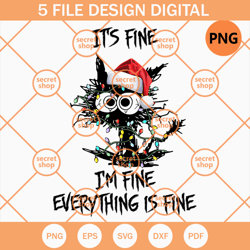 im fine everything is fine cat , in christmas hat , christmas lighting ornament