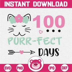 100 Days of School Svg, Girl 100th Day of School, Kitty Face, Kitten Svg, Funny Svg, Baby Girl 100 Days svg  Svg File fo