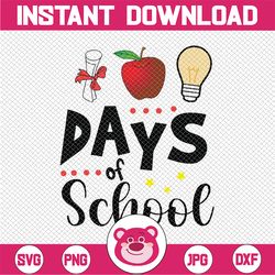100 Days Of School PNG, Happy 100th Day, School png, Apple png, Bulb png, Digital download, Sublimation