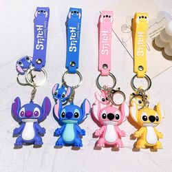 4 Colors Disney Cartoon Stitch Figure Pendant Keychain for Women Men Kids Lovely Accessories Keyring Gifts for Fans