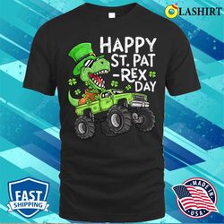 St Patrick T-shirt, Kids Happy St Patrex Day St Patricks Day Dinosaur And Monster Truck T-shirt - Olashirt