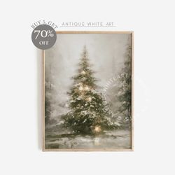 Christmas Tree Print, Muted Winter Landscape, Moody Farmhouse Decor, Christmas Wall Art, Pine Tree Art Winter Print, Pri