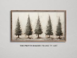 FRAME TV ART Christmas Pine Trees Landscape, Festive Winter Holiday Tv Art, Primitive Vintage Rustic Painting, Xmas Digi