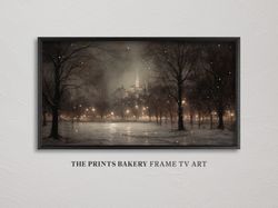 FRAME TV ART Christmas Snowy City Park Lights, Vintage Winter Wonderland, Festive Samsung Tv Artwork, Rustic Neutral Dig