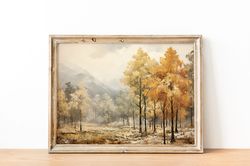 Printable Autumn Wall Art, Vintage Fall Landscape Painting, Country Wall Art, Autumn Landscape Print, Farmhouse Decor, V