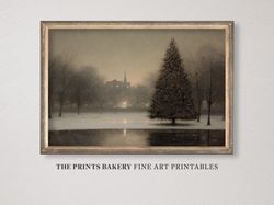 PRINTABLE Christmas Holiday Print, Vintage Festive Winter Park, Neutral Rustic Xmas Wall Art Prints, Moody Snowy Digital