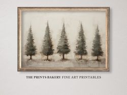 printable christmas pine trees landscape print, festive winter holiday wall art, primitive vintage rustic prints, xmas d