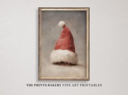PRINTABLE Christmas Santa Claus Hat Still Life Print, Xmas Holiday Wall Art, Winter Neutral Rustic Festive Art Prints Di