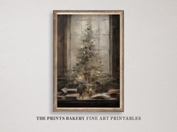 PRINTABLE Christmas Tree Vintage Print, Moody Xmas Prints, Neutral Rustic Holiday Wall Art, Merry Christmas Cozy Digital