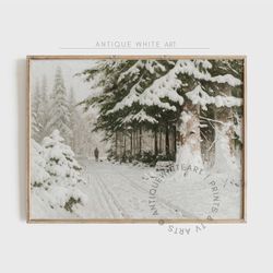 PRINTABLE Rustic Winter Wall Art, Christmas Vintage Oil Painting, Antique Winter Print, Holiday Farmhouse Decor, Digital