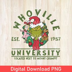 Whoville University Est 1957 PNG, The Grinch PNG, Funny Grinch Christmas PNG, Grinchmas PNG, Merry Christmas Gift PNG