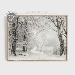 PRINTABLE Vintage Winter Landscape Print, Snowy Christmas Wall Art, Muted Winter Painting, Snowy Winter Landscape, Winte