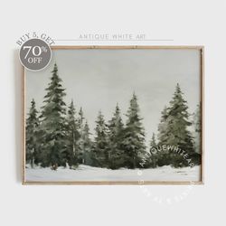 Snowy Winter Print, Christmas Printable Wall Art, Farmhouse Winter Pine Forest Painting, Rustic Landscape Print, Digital