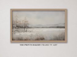 Winter Country Landscape Frame TV Art, Snowy Vintage Digital Download, Rustic Abstract Painting, Winter Farmhouse Cottag