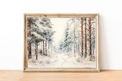winter landscape print, winter scene, printable winter forest, country winter print, winter forest wall art, vintage win