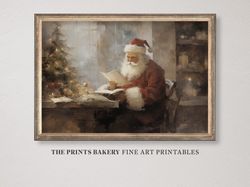 PRINTABLE Christmas Santa Claus Reading Letters Print, Vintage Moody Xmas Wall Art Neutral Holiday  Cozy Rustic Prints D