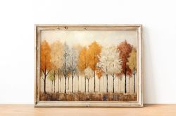Printable Wall Art Autumn, Vintage Fall Trees Painting, Autumn Trees Wall Art, Farmhouse Wall Art Print, Country Decor A