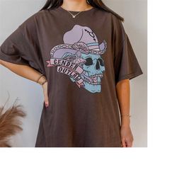 Vintage Style Skull Gender Outlaw Colors Graphic Tshirt Retro Style Shirt Oversized Tshirt,Cute Cowgirl Shirt, Western S