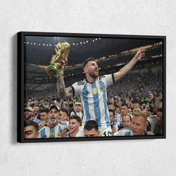 Lionel Messi World Cup Trophy Celebration Canvas Wall Art Home Decor Framed Poster Print.jpg