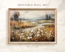 Printable Wildflower Wall Art, Autumn Wildflower Print, Rustic Wildflower Painting, Vintage Fall Landscape, Farmhouse De