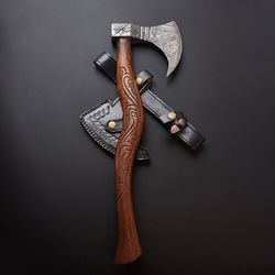 damascus steel axe | custom handmade damascus gift axe | viking axe with rose wood shaft am industry