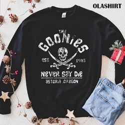 The Goonies, Never Say Die Grey On Black T-shirt - Olashirt