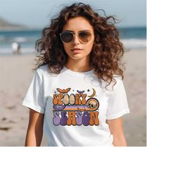 Retro Chic with a Spooky Twist: 'Women's Spooky Season Retro Groovy Halloween' Sweet Tee - Perfect for Fall and Hallowee