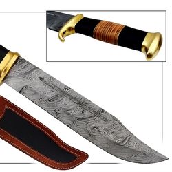 Custom Hand Forged Damascus Steel Hunting Knife With Leather Sheath, Best Gift For Father/ Christmas Gift , Am industry