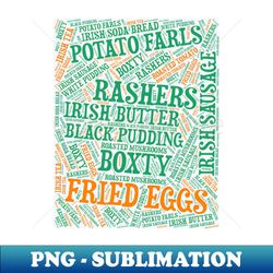 Irish Breakfast Foods Word Cloud Ireland Flag Colors - Vintage Sublimation PNG Download - Perfect for Sublimation Mastery