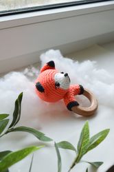 Orange fox crochet rattle for newborn or baby shower gift, new parrents gift