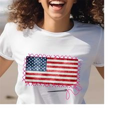 Stitched Authentic American Flag T-Shirt, 4th of July Independence Day Day Shirt,  USA Design Tee ,Independence Day tee,