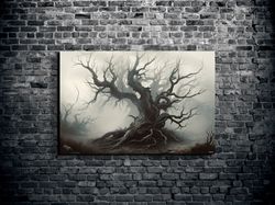 A Chilling Ghost Tree Surrounded By Fog Canvas Wall Art, Giant Mystical Dead Tree home dcor, Gallery Style Canvas.jpg