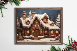 Christmas Gingerbread House Digital Print, Christmas Art Gallery Wall, Winter Collage Wall Art Holiday Xmas Decor Prints