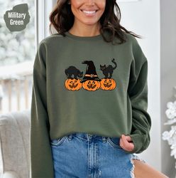 Halloween Sweatshirt and Hoodie, Vintage Black Cat And Pumpkin Shirt,Halloween Cat Shirt,Cat Sweatshirt, Spooky Season S
