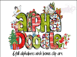 Grinc Doodle letters, Santa Sublimation Font, Xmas Doodle Alpha Bundle, Reindeer Elf Santa Clause Numbers & Alphabet Doo