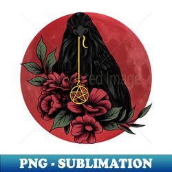 black crow with flowers and red moon in a mystical landscape - vintage sublimation png download - stunning sublimation graphics