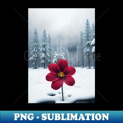 Beautiful Pink Flower Growing Out of  Snow - Retro PNG Sublimation Digital Download - Transform Your Sublimation Creations