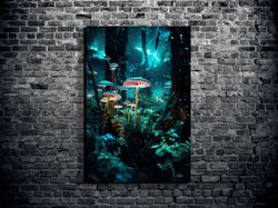 bioluminescent mushroom canvas wall art, trippy mushroom art, nature art, large wall art, kooly art.jpg
