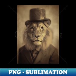 Vintage Lion in Suit and Hat - Special Edition Sublimation PNG File - Create with Confidence