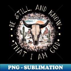 be still and know that i am god bull skull desert - decorative sublimation png file - perfect for sublimation mastery
