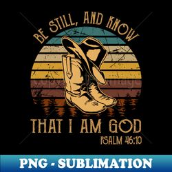 be still and know that i am god cowboy boots - png transparent digital download file for sublimation - capture imagination with every detail